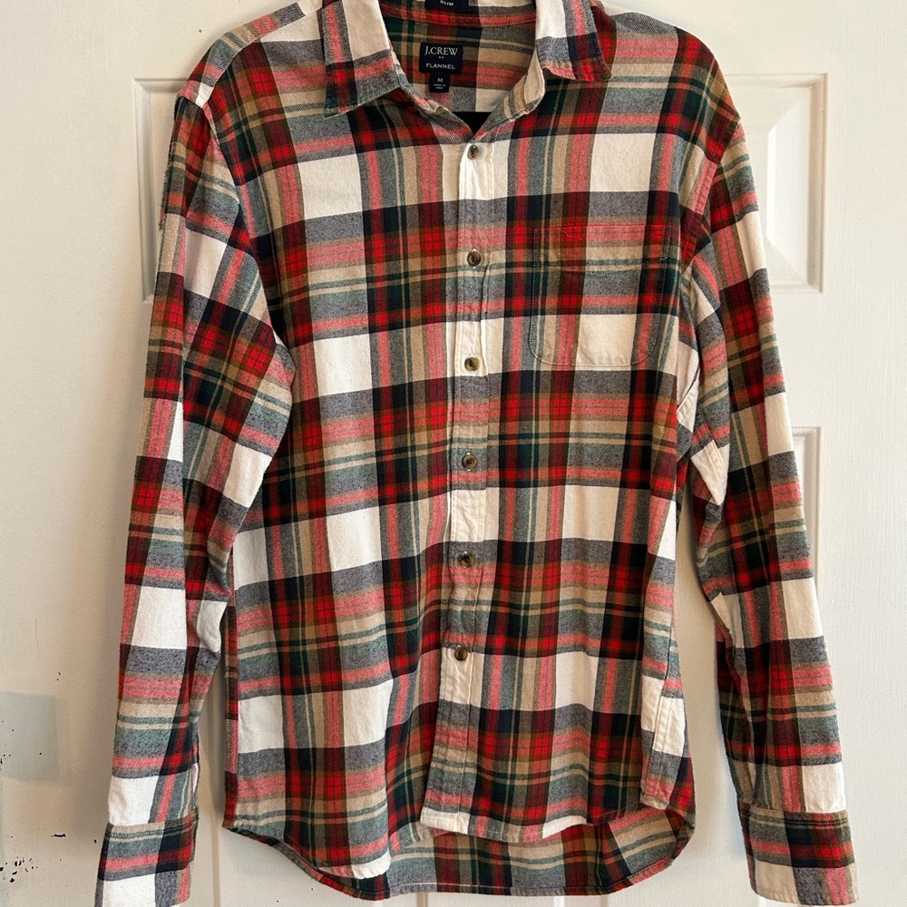 J. Crew Men's Red and Green Plaid Flannel Shirt